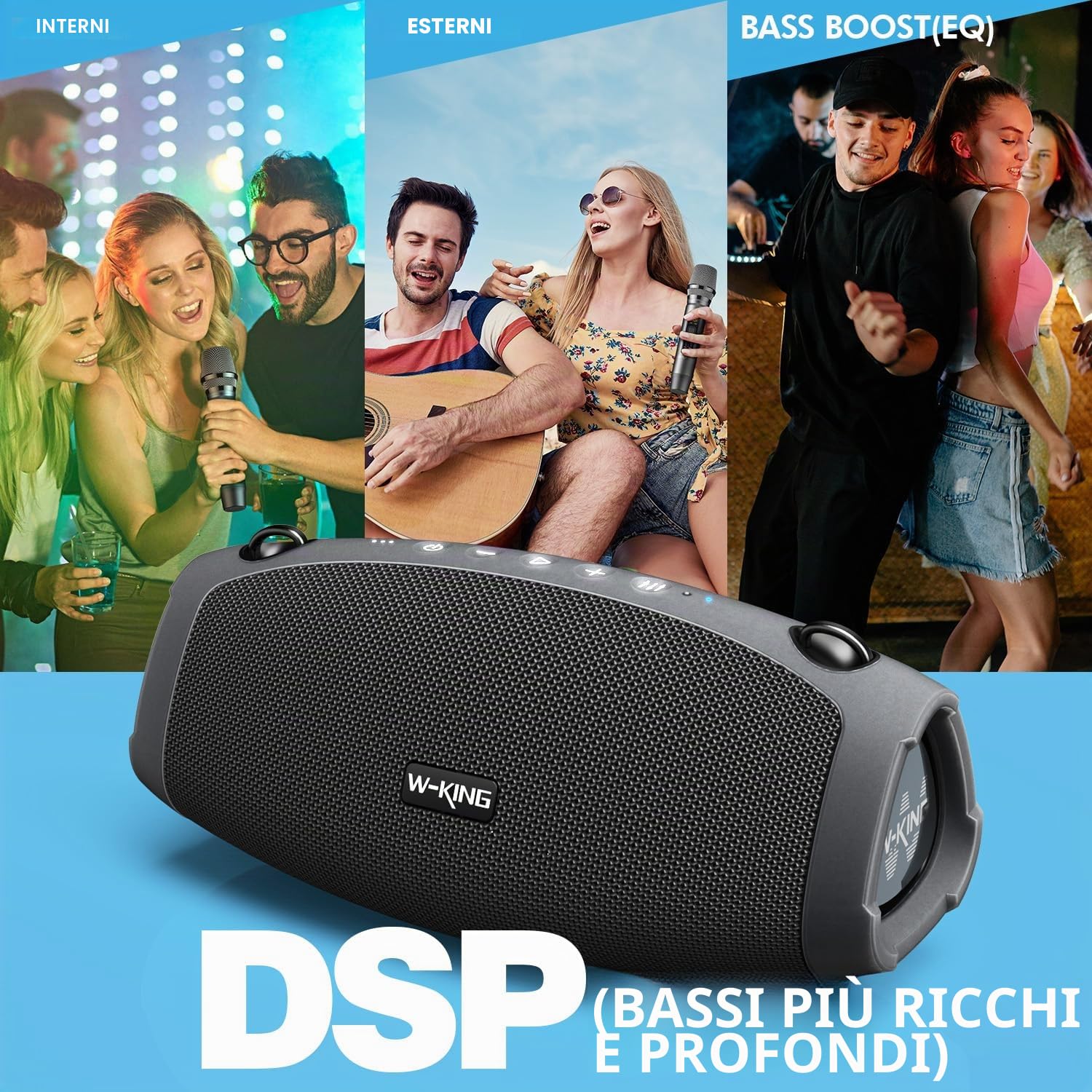 W-KING 120W PICCO 70W Cassa Bluetooth Altoparlante Potente Portatile Grande con Wireless Microfono, IPX6 Impermeabile per Esterni,Cinghia/Grande Basso/Accumulatore Di Energia/DSP/Audio/Sche TF/EQ/Apri