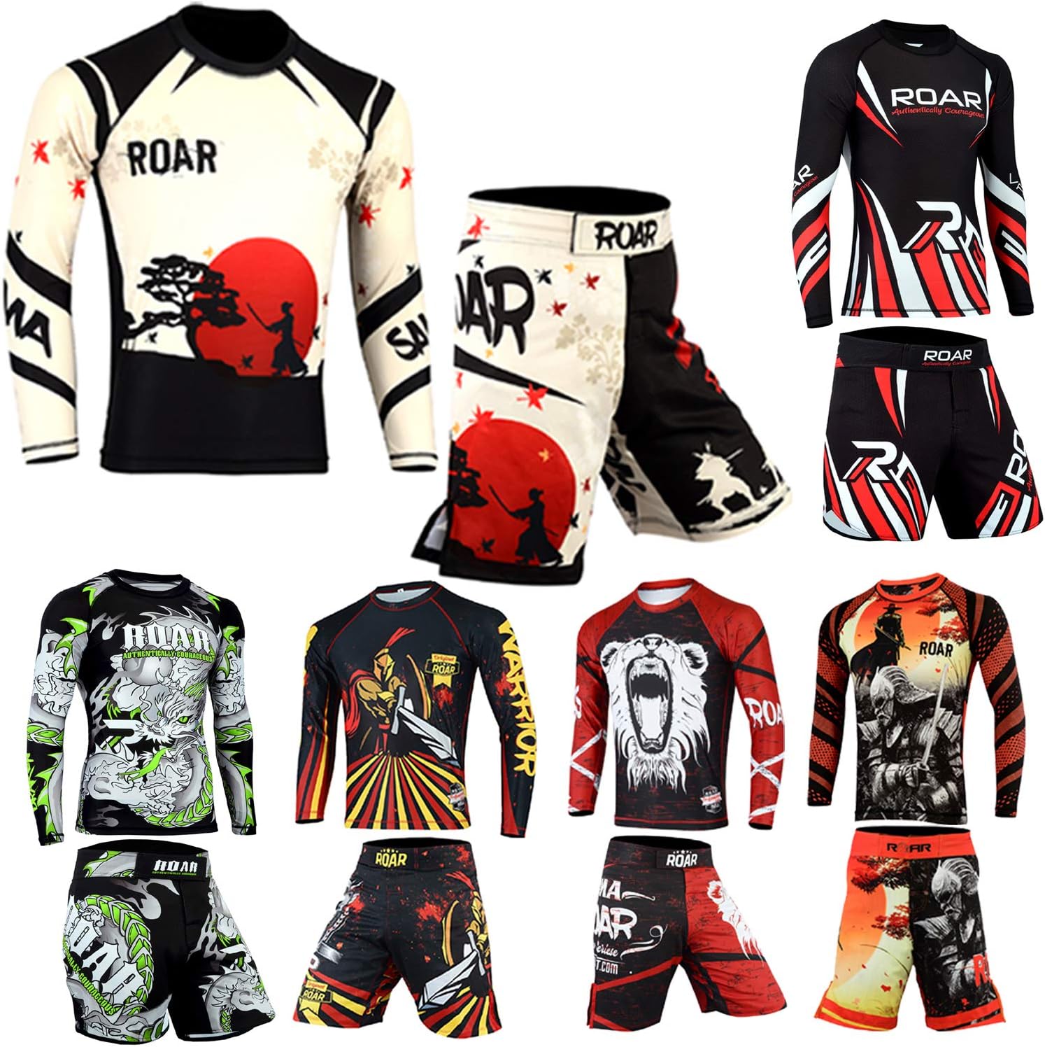 ROAR MMA Rash Guard & BJJ Shorts Set Mens Fight Wear Cage Fight Grappling Training