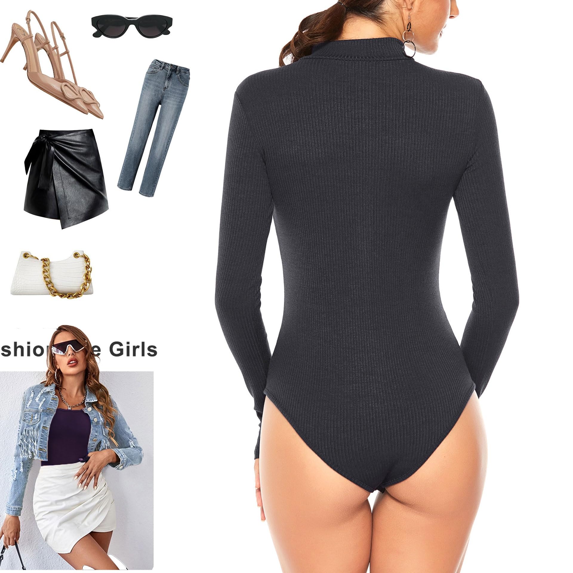 Amazon.co.jp: 女性用ボディスーツ 長袖ボディスーツ トップス