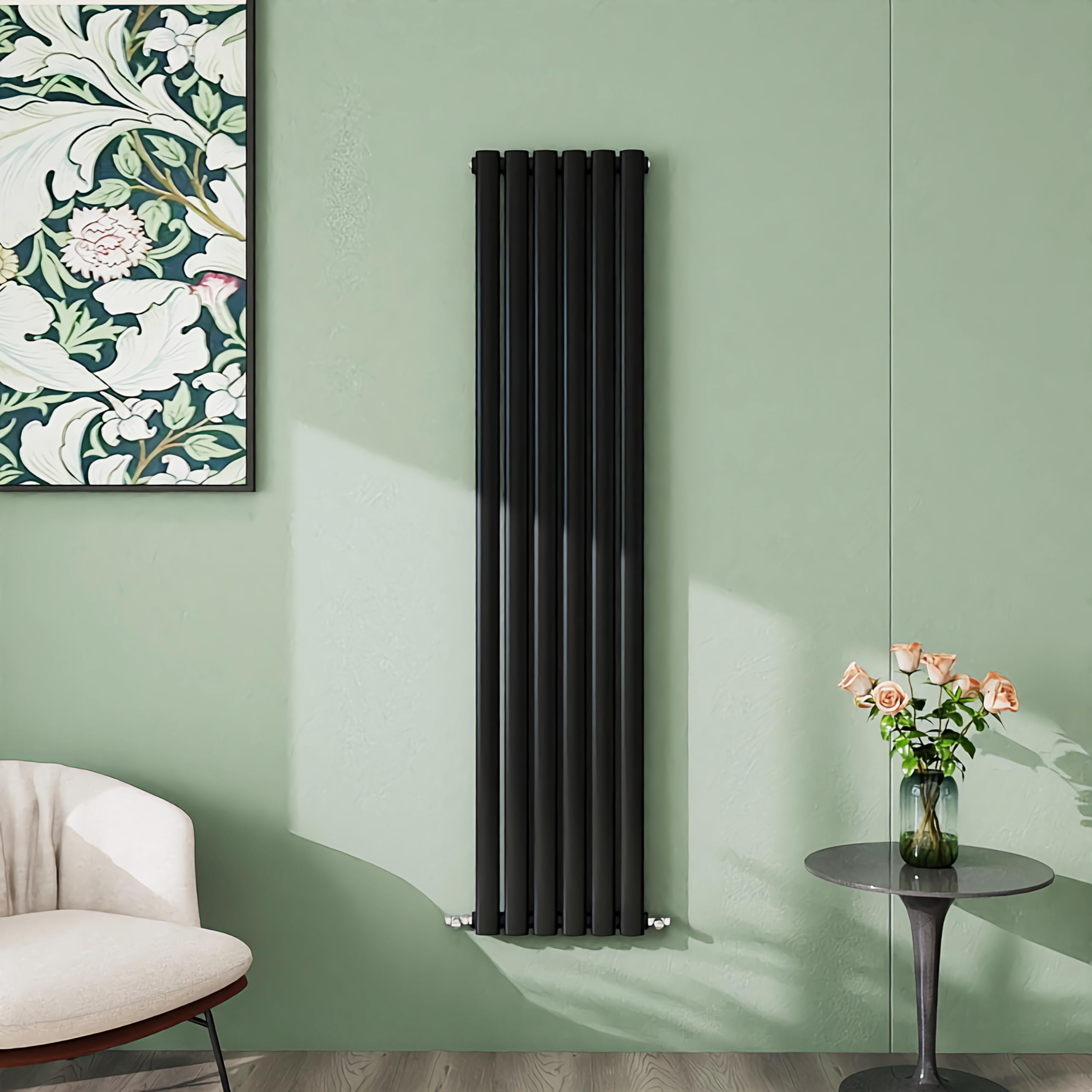Simple Bathroom 1600×354mm Black Radiator Vertical Single Oval Column Designer Central Heating Rad For Bathroom/Kitchen/Living Room