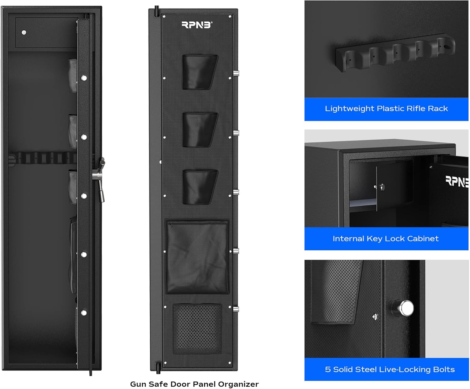 RPNB Large Rifle Safe, Electronic Gun Security Cabinet for 5-7 Rifles, Quick-Access Long Metal Rifle Gun Security Cabinet
