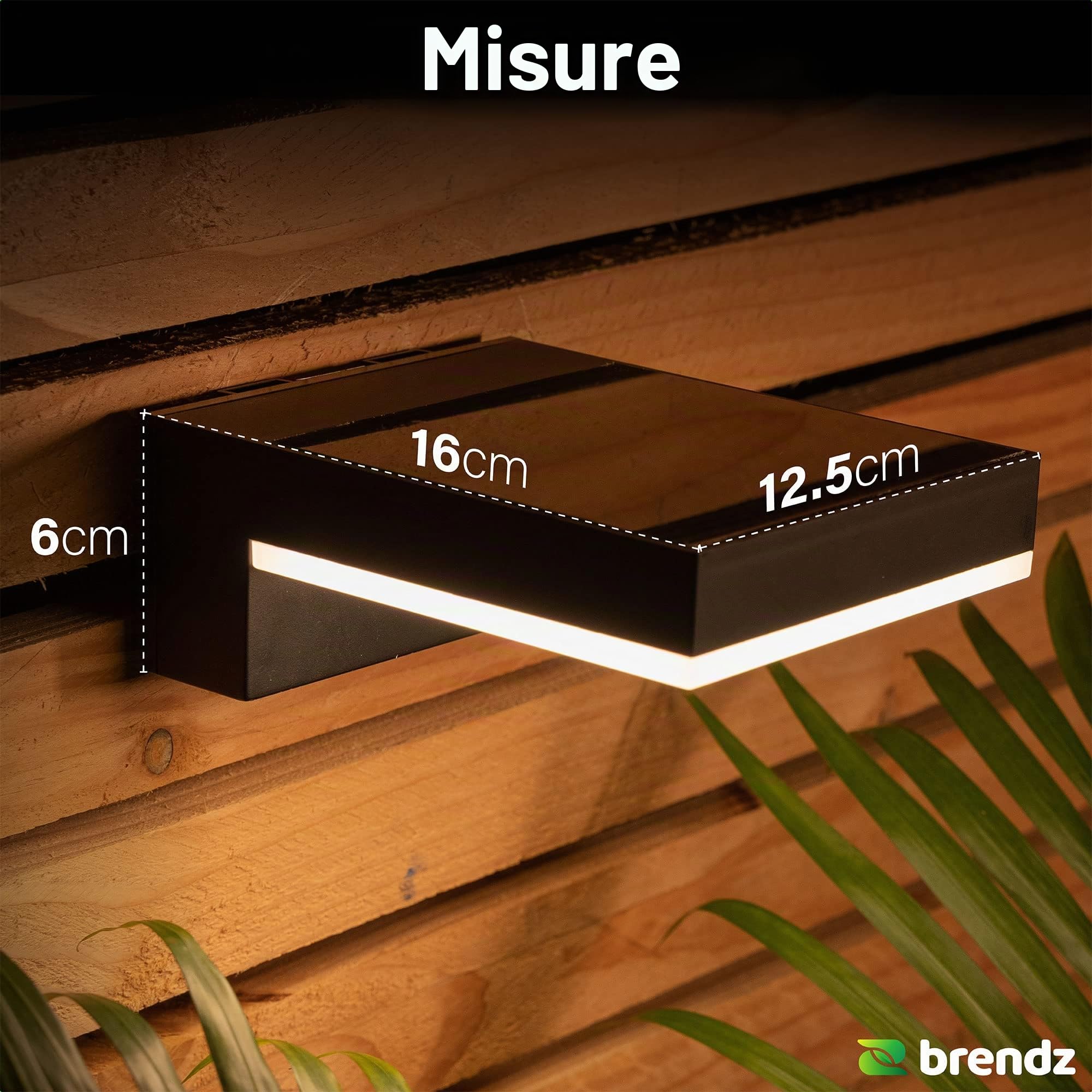 Brendz Applique da parete esterno solare con sensore di movimento PIR, 600 Lumen, Impermeabile IP44, lampada solare da esterno con 3 Modalità regolabili, Luce bianca calda 3000k, Set di 2