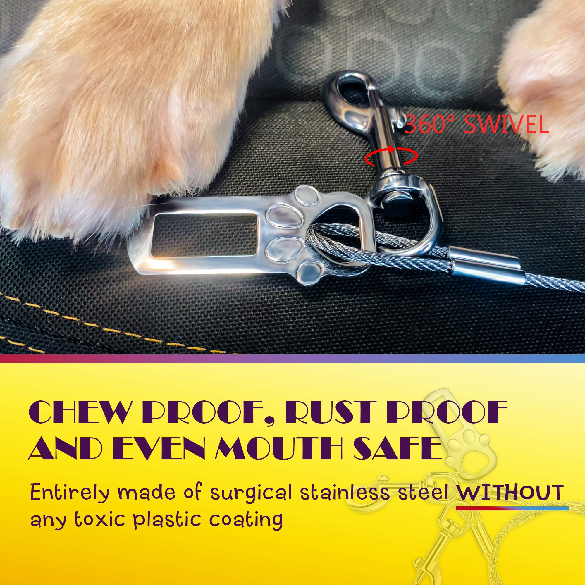 Cinturón de seguridad para perro, a prueba de masticación/masticación, cinturón de seguridad para perro, cinturón de seguridad de vehículo para cachorros con doble clip y cierre – Acero