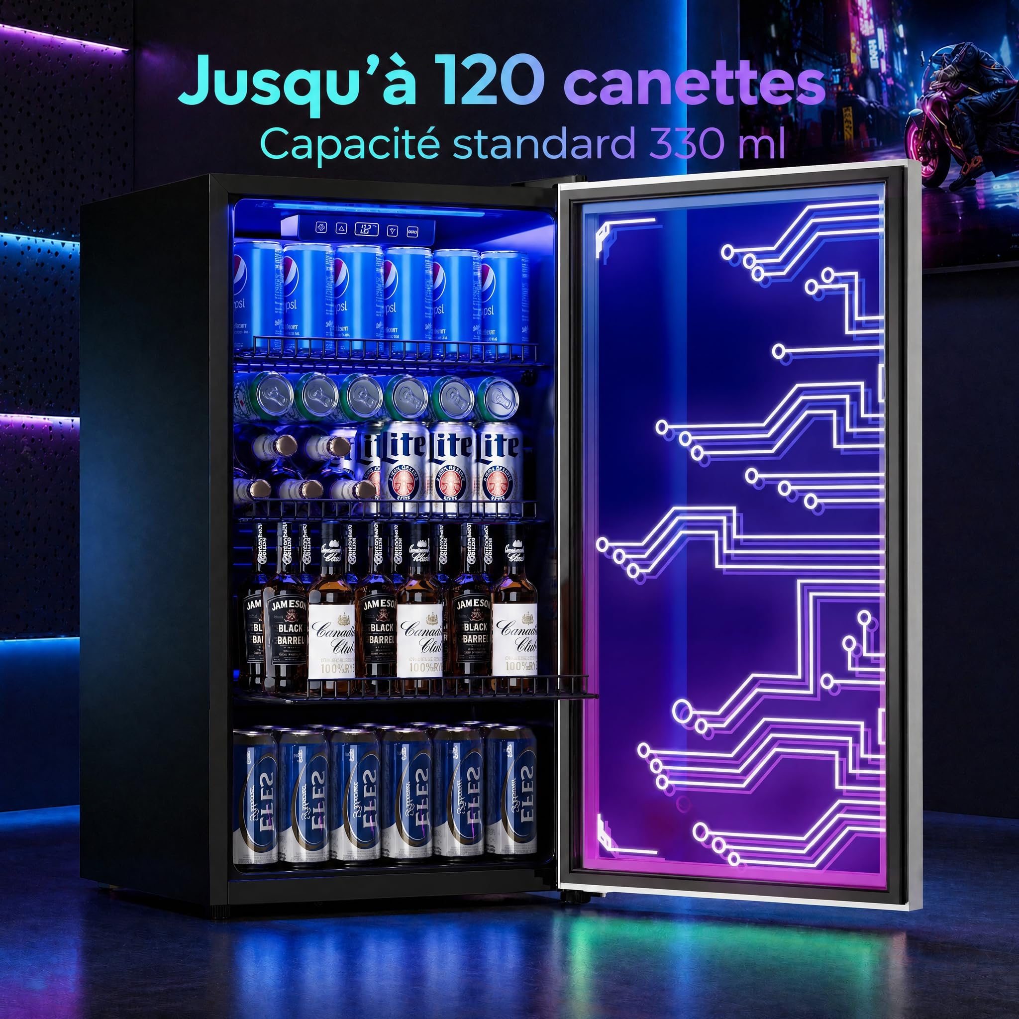 TRIUMPHKEY Réfrigérateur à boissons 90L – porte vitrée et éclairage LED RGB