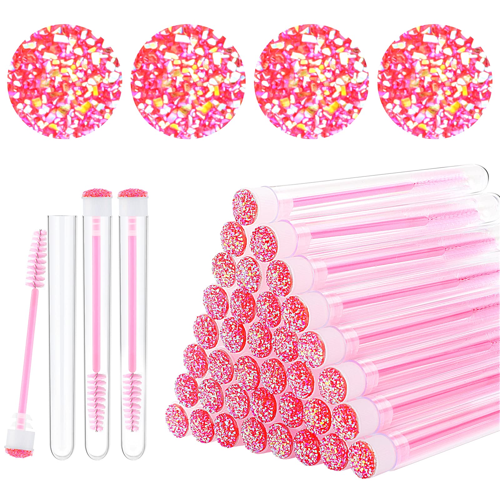 Dming 50-Piece Disposable Mascara Brushes - Eyelash Brushes, Diamond Mascara Wands with Tube, Makeup Tool, Lash Spoolies, Sanitary Brushes, Lash