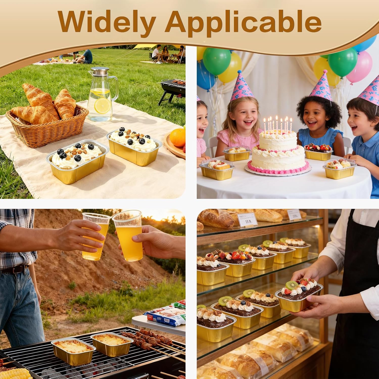 mini loaf pans with lids and spoons 50 Pack,5.5 oz Rectangle mini individual cake tins Disposable Small Aluminum Foil Baking pans(50, Gold) - Image 6