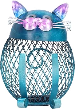 Box Cat Animal Decoration, Wrought Iron Handmade Money Saving Box, Vivid Colors and Iron Mesh Design, for Christmas Halloween Birthday, Green Piggy Bank for Livin