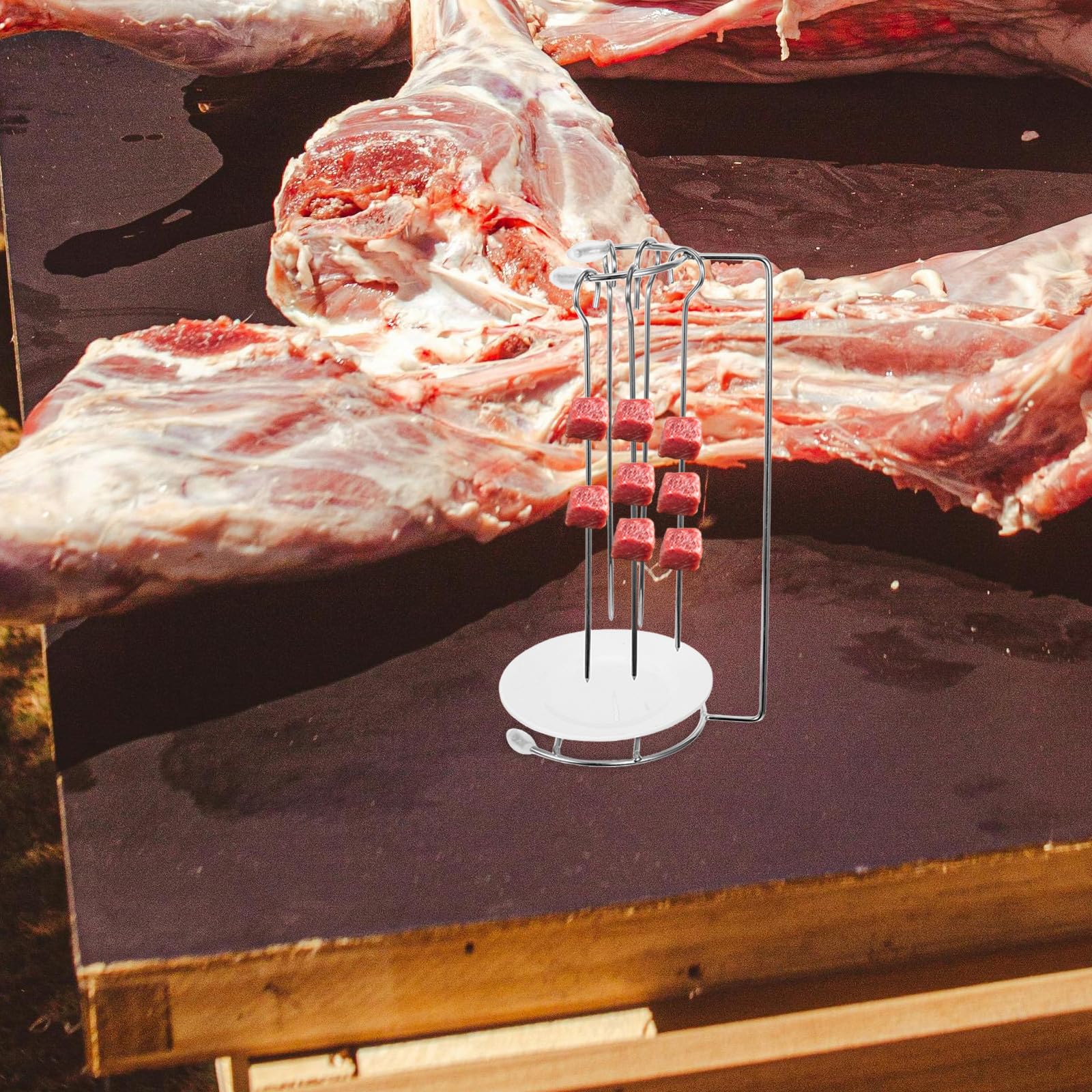 Abaodam Supporto per Spiedini in Acciaio Inox 2 Pezzi, Griglia per Barbecue Smontabile e Facile da Pulire, Staffa Pratica per Grigliate all’Aperto e Cucina in Giardino