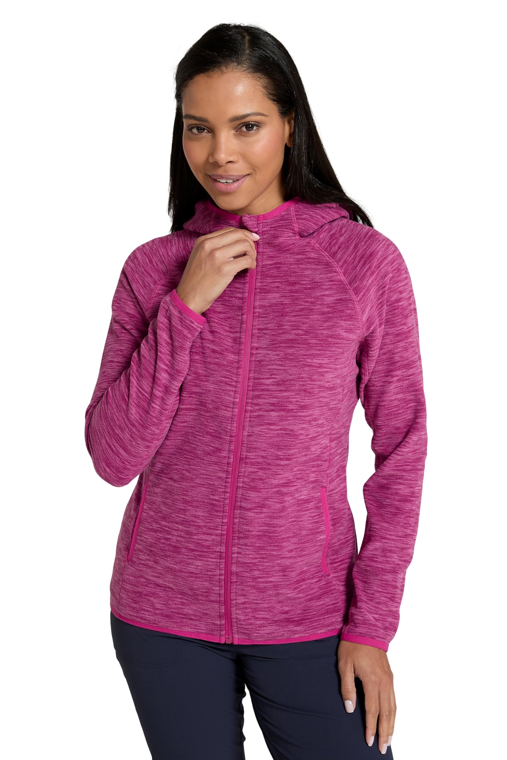 Mountain Warehouse Women's Maroon 'Lleyn Melange' Breathable Full Zip Antipill Hooded Fleece Jacket In | Size: 6