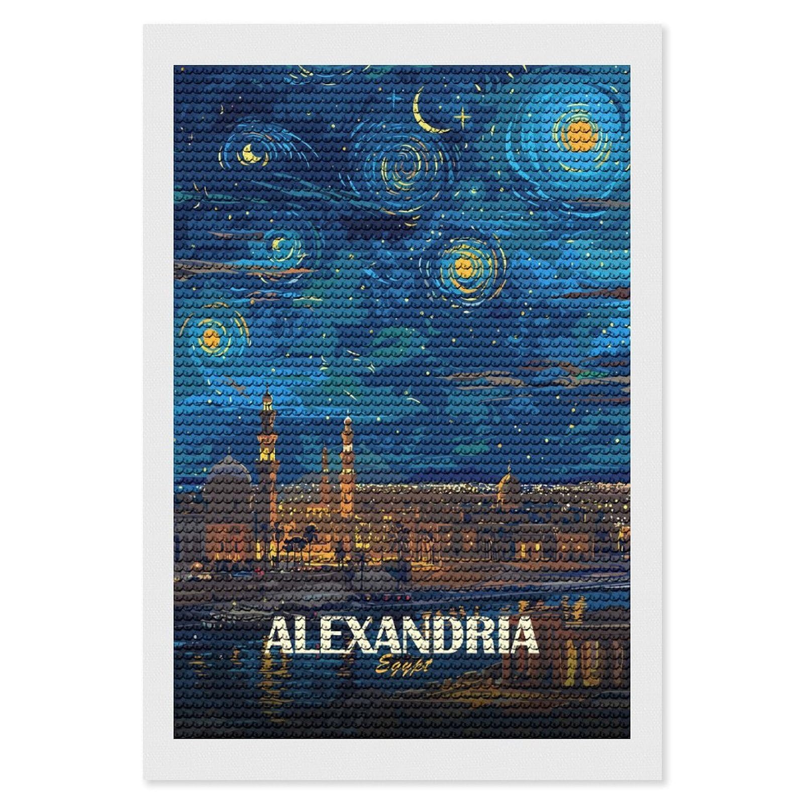 Junmoney Alexandria Egypt Starry Night Art Diamond Painting Set 8"x12", for Beginners, Modern Decor, Simple to Start, Gift Idea, Pleasing Wall Art Project