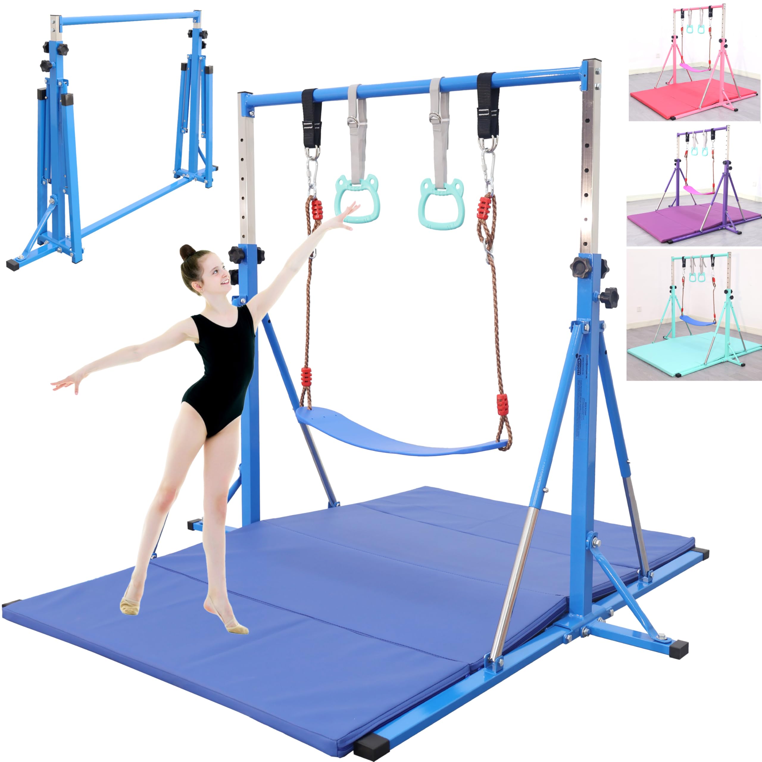 FC FUNCHEERFoldable Gymnastics Bar,5FT Horizontal bar,Adjustable Kids Training bar for Kids Ages 3-15,Kids Gymnastics bar,Triangle Stable Structure-Gym Equipment for Home