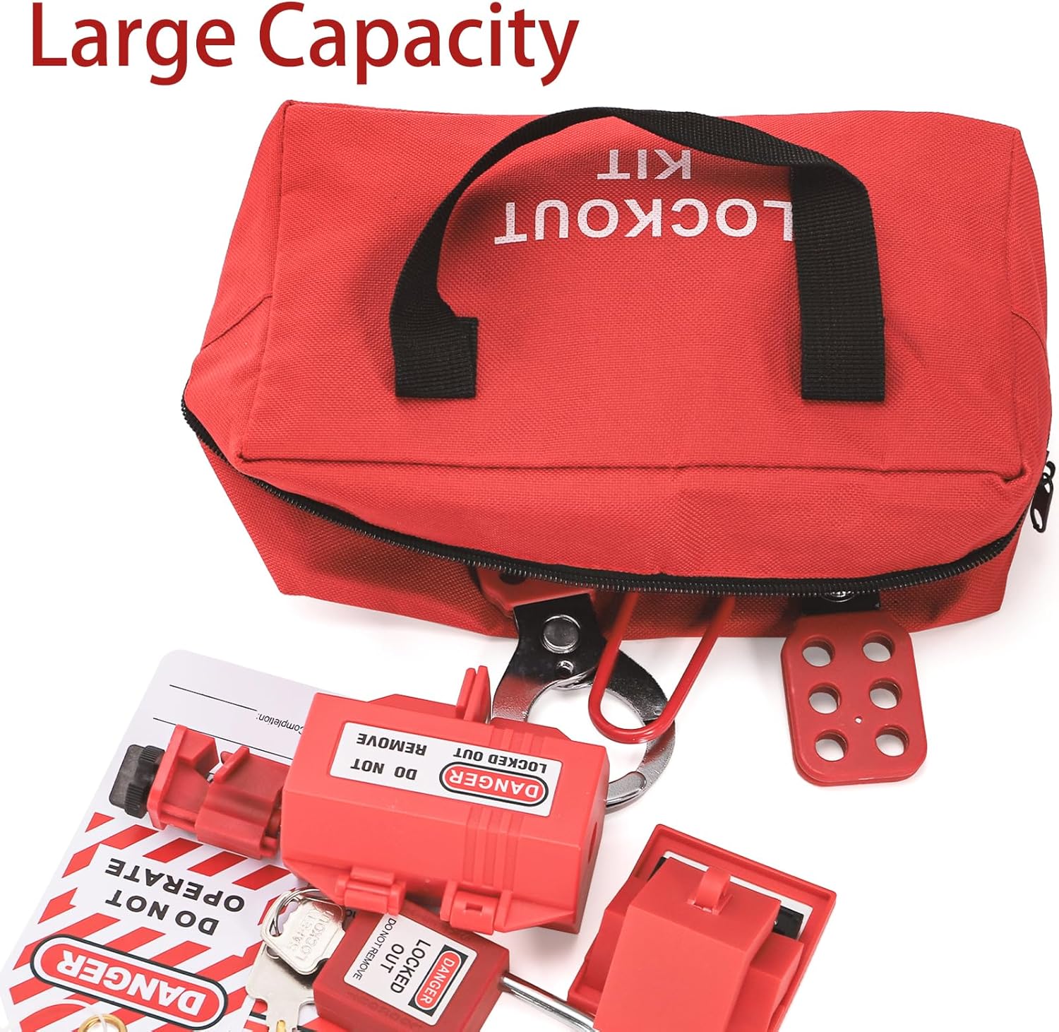 WUWEOT Lockout Tagout Bag, Large Capacity Electrical Tag Out Kit Storage Bag, 9"x3.8"x5" Polyester Cloth Lock Out Carry Pouch with Handles for Lockout Tagout Device