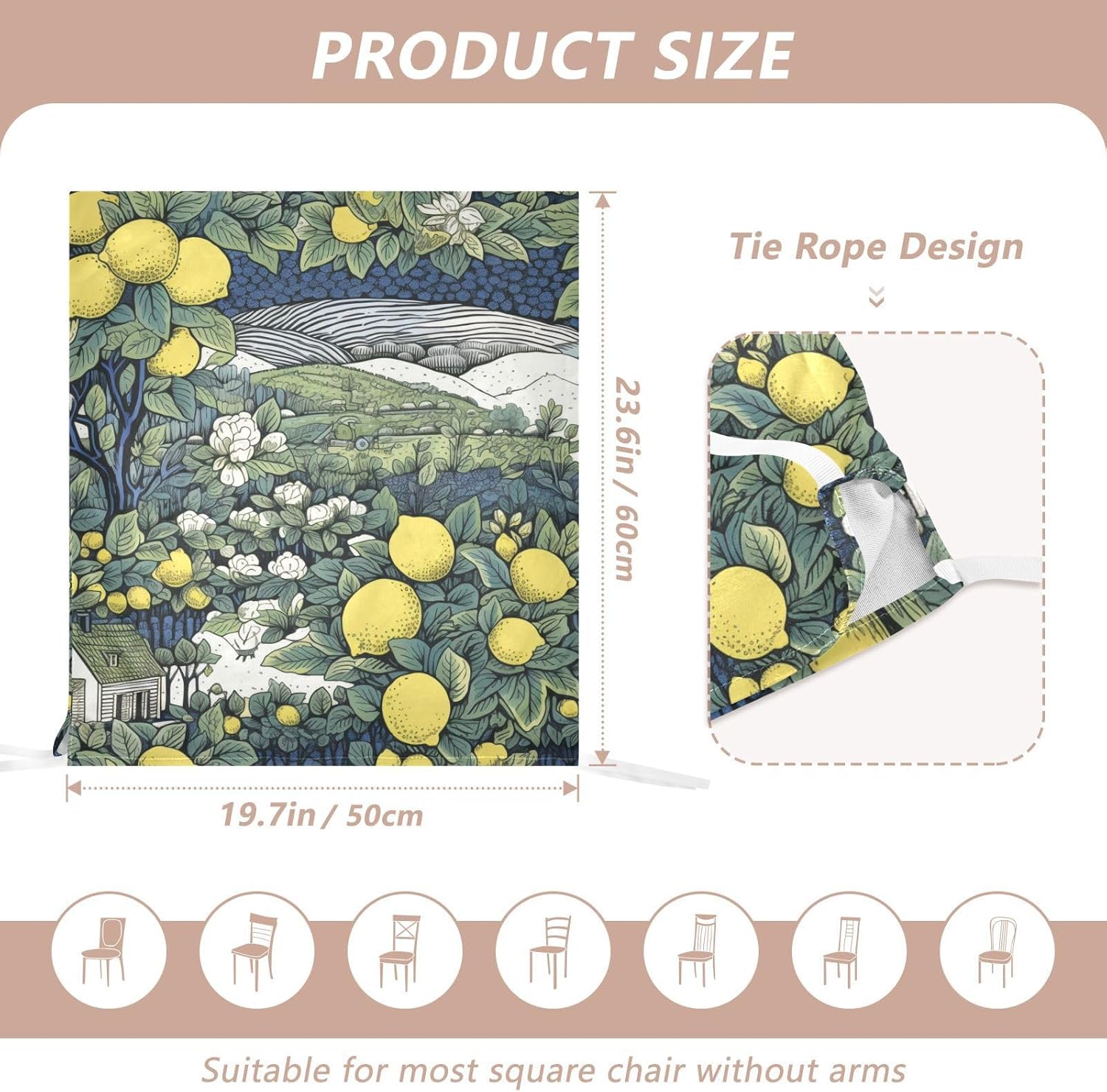 ALAZA Lemon and Landscape Chair Back Cover Set of 6, Washable Reusable Removable Chair Slipcovers Decorative Chair Cover for Home Kitchen Wedding Party