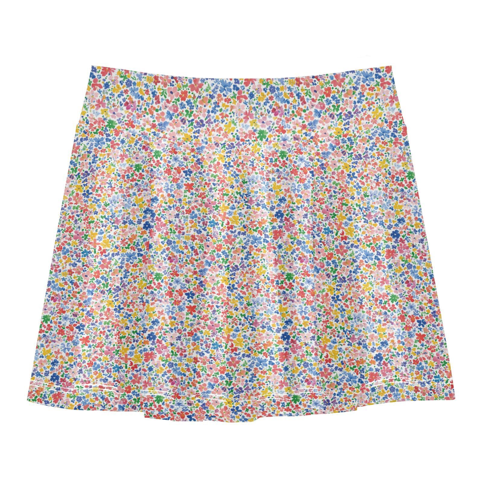 Cute Tiny Florals Girls Athletic Skirts with Built-in Shorts Youth Cheer Skirt with Pockets Flowy Skorts for Little Girl