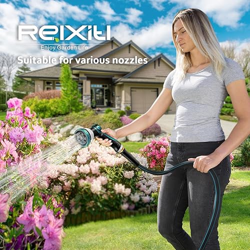 Miniatura 7 de Manguera de jardín no expandible de 100 pies, flexible, resistente a las explosiones, antitorceduras, boquilla rociadora de 10 funciones, ligera y