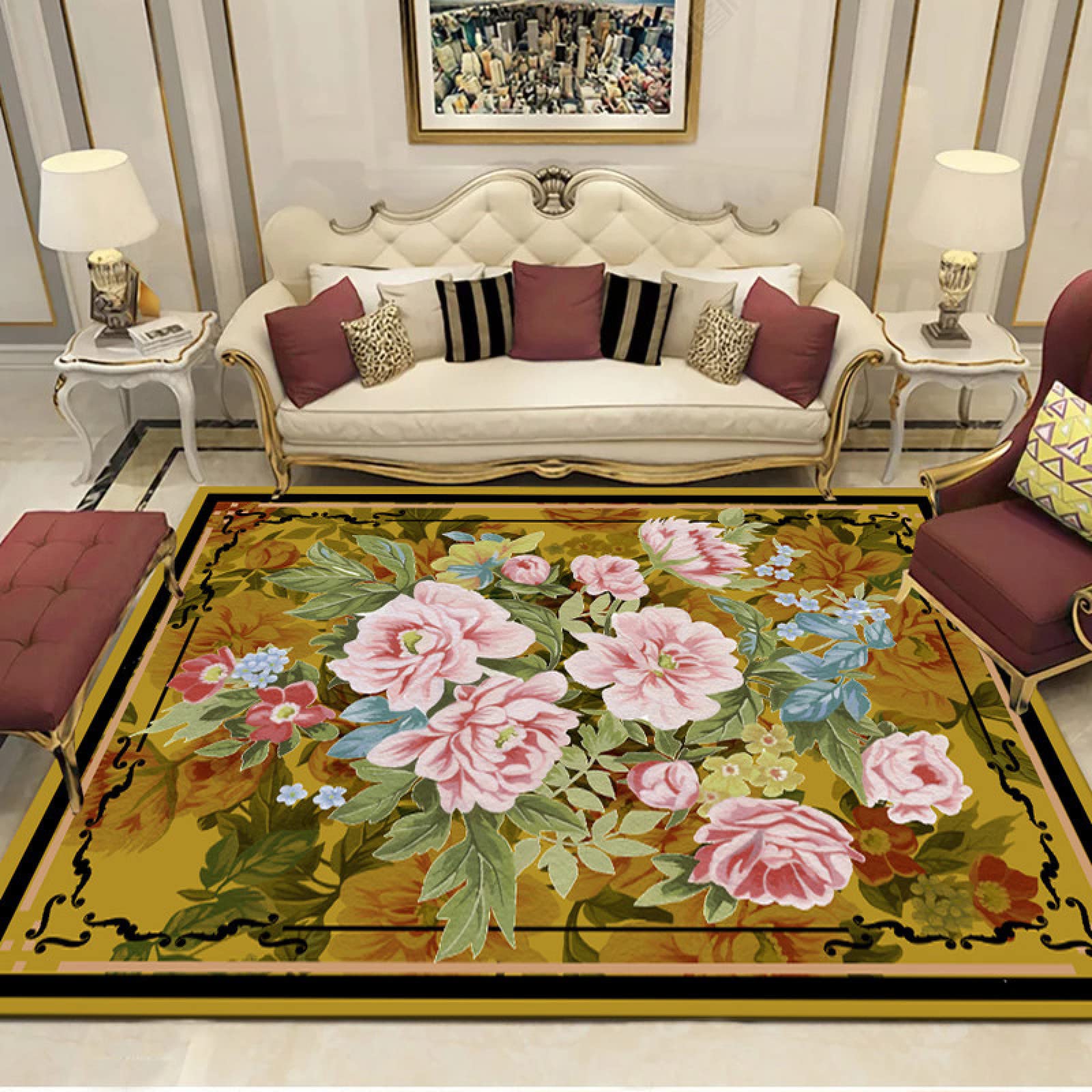 Designerski dywan nowoczesny dywan w kolorze szampańskim 3D kwitnące kwiaty antypoślizgowy dywanik do salonu sypialni 120 x 200 cm
