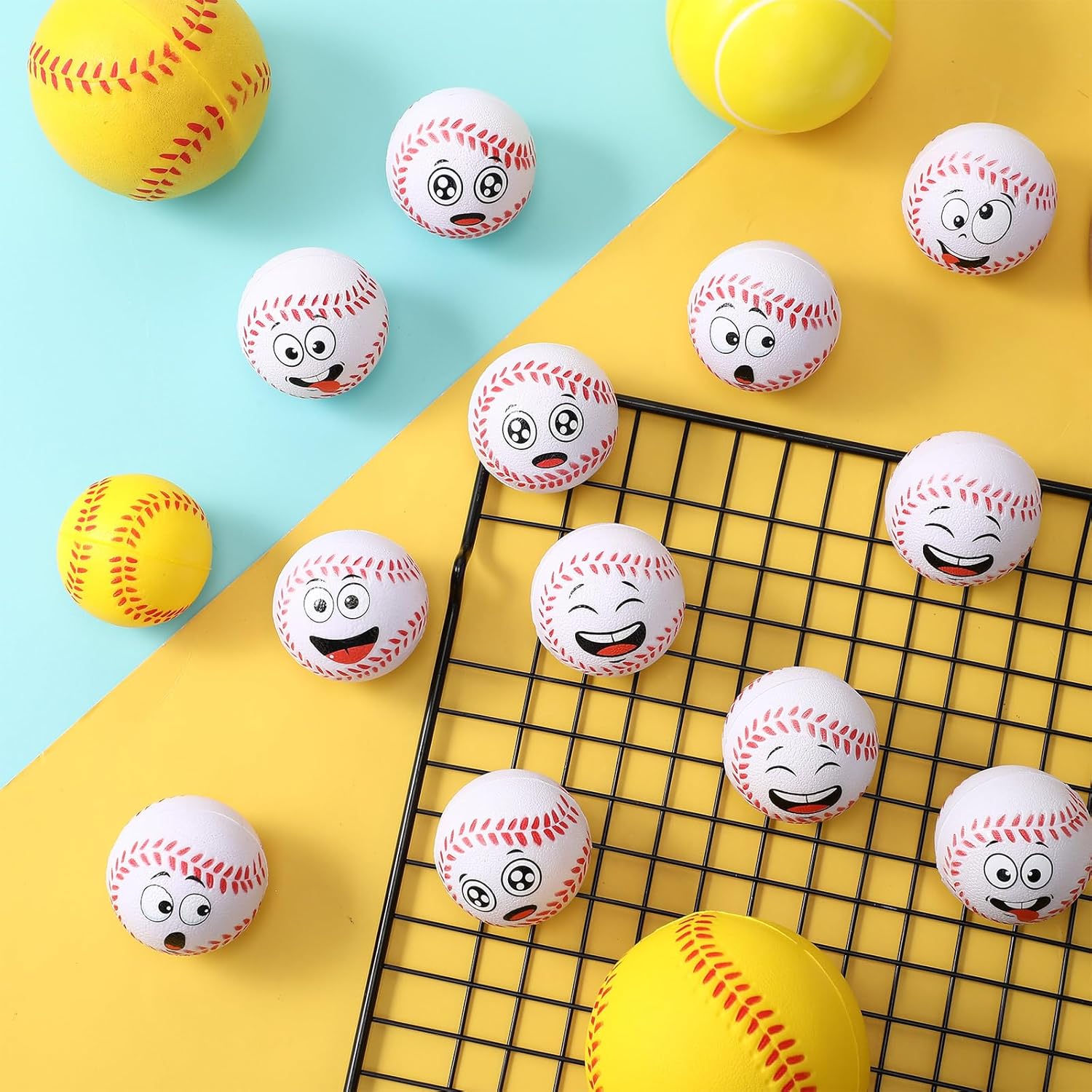 Arrowbash 36 Pcs Mini Face Baseball Stress Balls Bulk Small Baseballs Stress and Anxiety Relief Toy Foam Sports Squeeze Balls for School Carnival Reward Sports Theme Party Favors Valentines Gifts