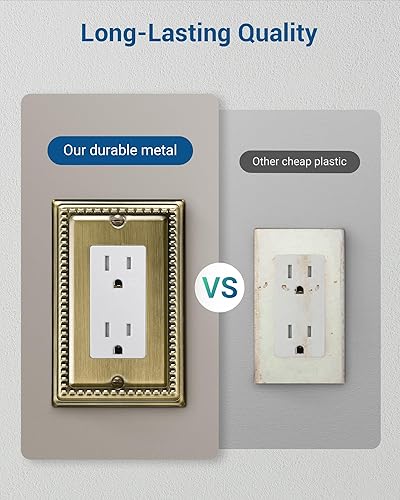 Miniatura 2 de DEWENWILS Paquete de 4 cubiertas de enchufe de metal, placas de pared de enchufe, placas de cubierta de interruptor de luz de latón antiguo, 4.92 x