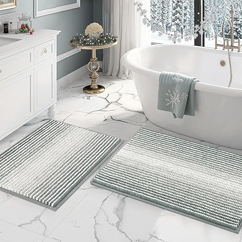 BSICPRO Juego de alfombras y tapetes de baño, 2 piezas de felpilla gruesa y absorbente, antideslizantes, suaves y peludas para baño, lavables a