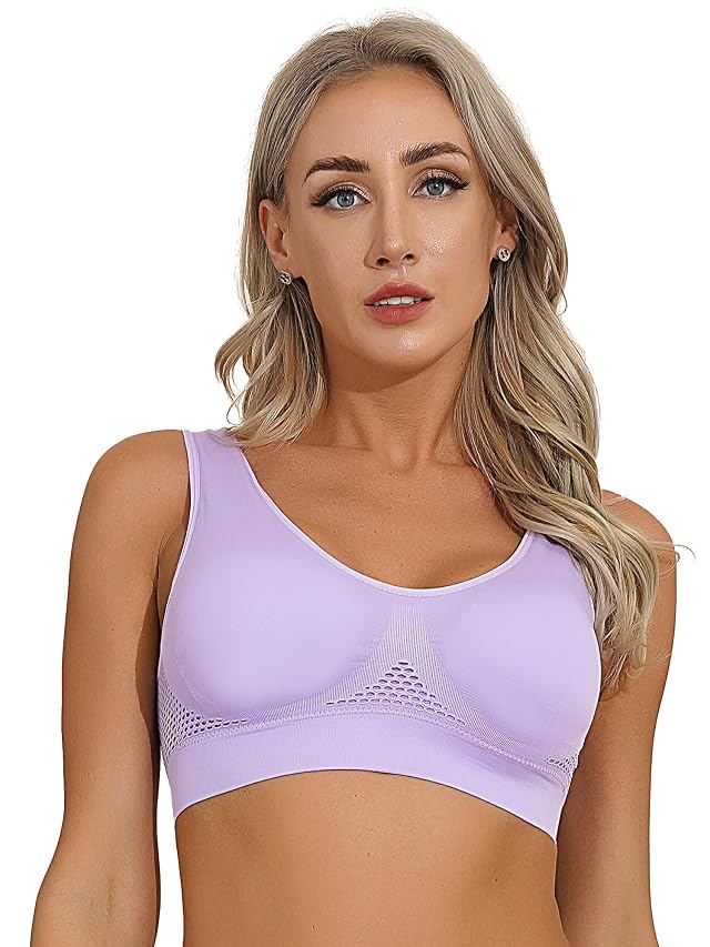 Freebily Women Sports Bra Workout Gym Yoga Bra Seamless Wireless Workout Bra High Impact Built Up Tank Tops