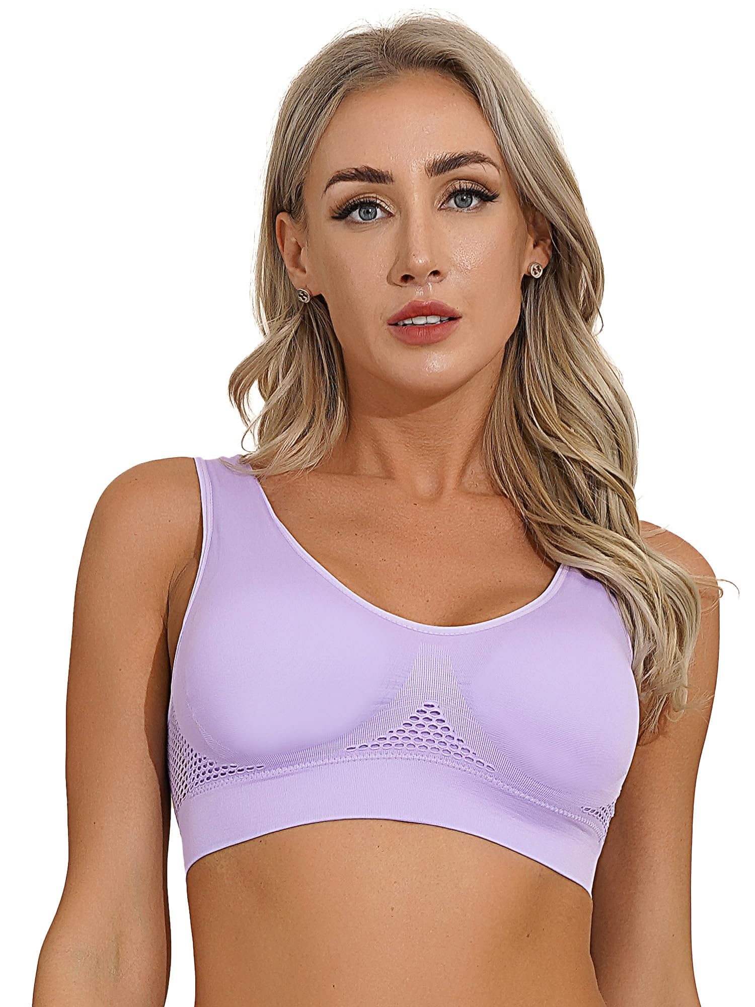 Freebily Women Sports Bra Workout Gym Yoga Bra Seamless Wireless Workout Bra High Impact Built Up Tank Tops