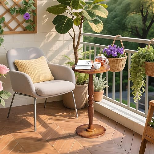 Miniatura 2 de Mesa auxiliar redonda de madera pequeña, mesa de pedestal moderna para sala de estar, dormitorio, mesa compacta para bebidas para espacios pequeños,