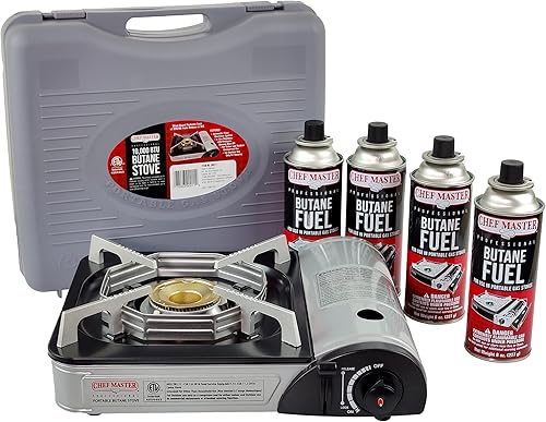Miniatura 2 de Chef-Master 90011 Estufa de butano para encimera, portátil de 10 000 BTU con estuche de transporte, alto rendimiento, encendido piezoeléctrico,