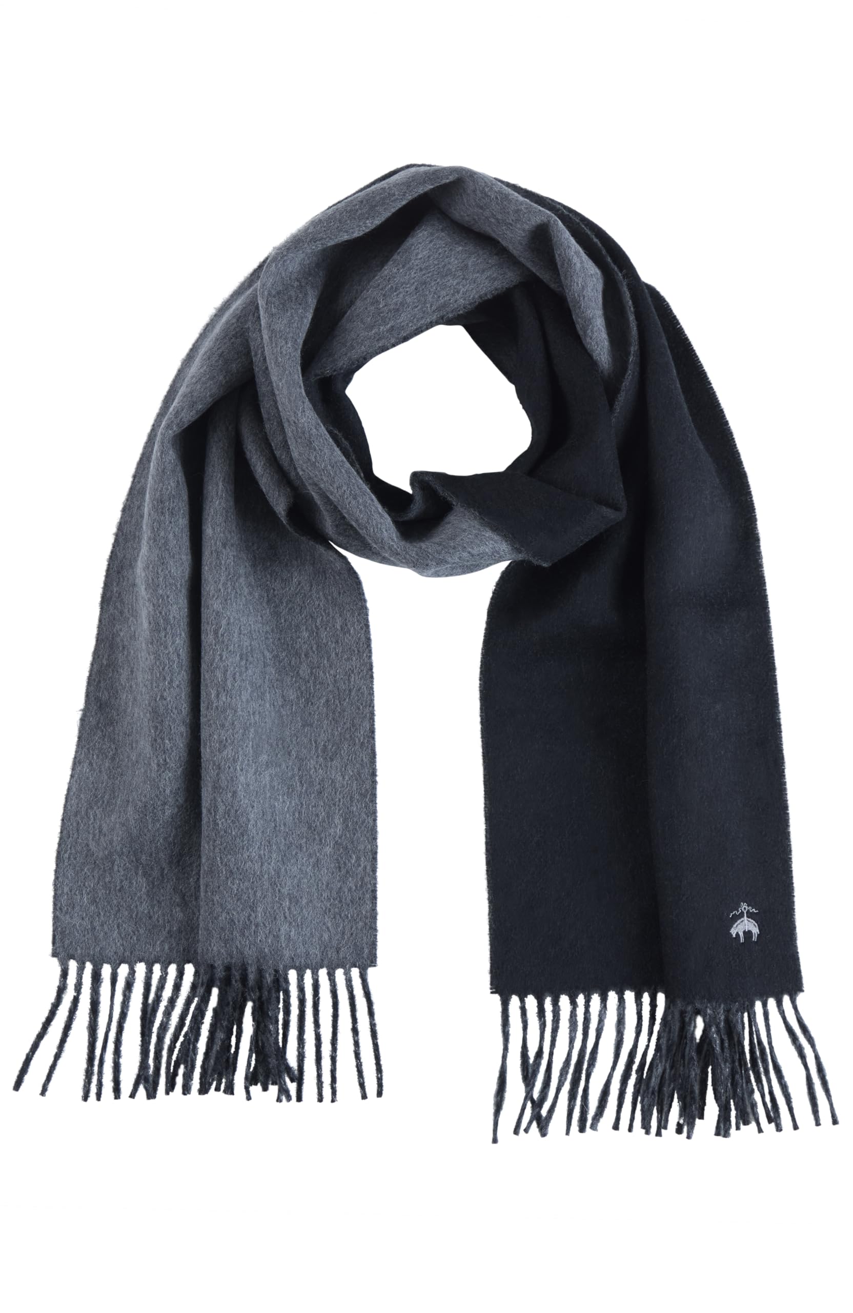 Brooks Brothers Wool and Cashmere Woven Patterned Scarf with Twisted Fringe - Men's Luxury Winter Scarf, 66" x 12"