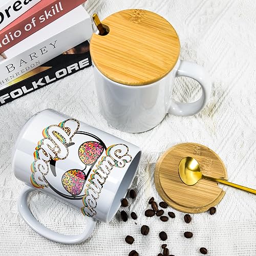Miniatura 6 de AGH Tazas de sublimación de 15 oz 8 piezas con cuchara de acero inoxidable y tapa de bambú