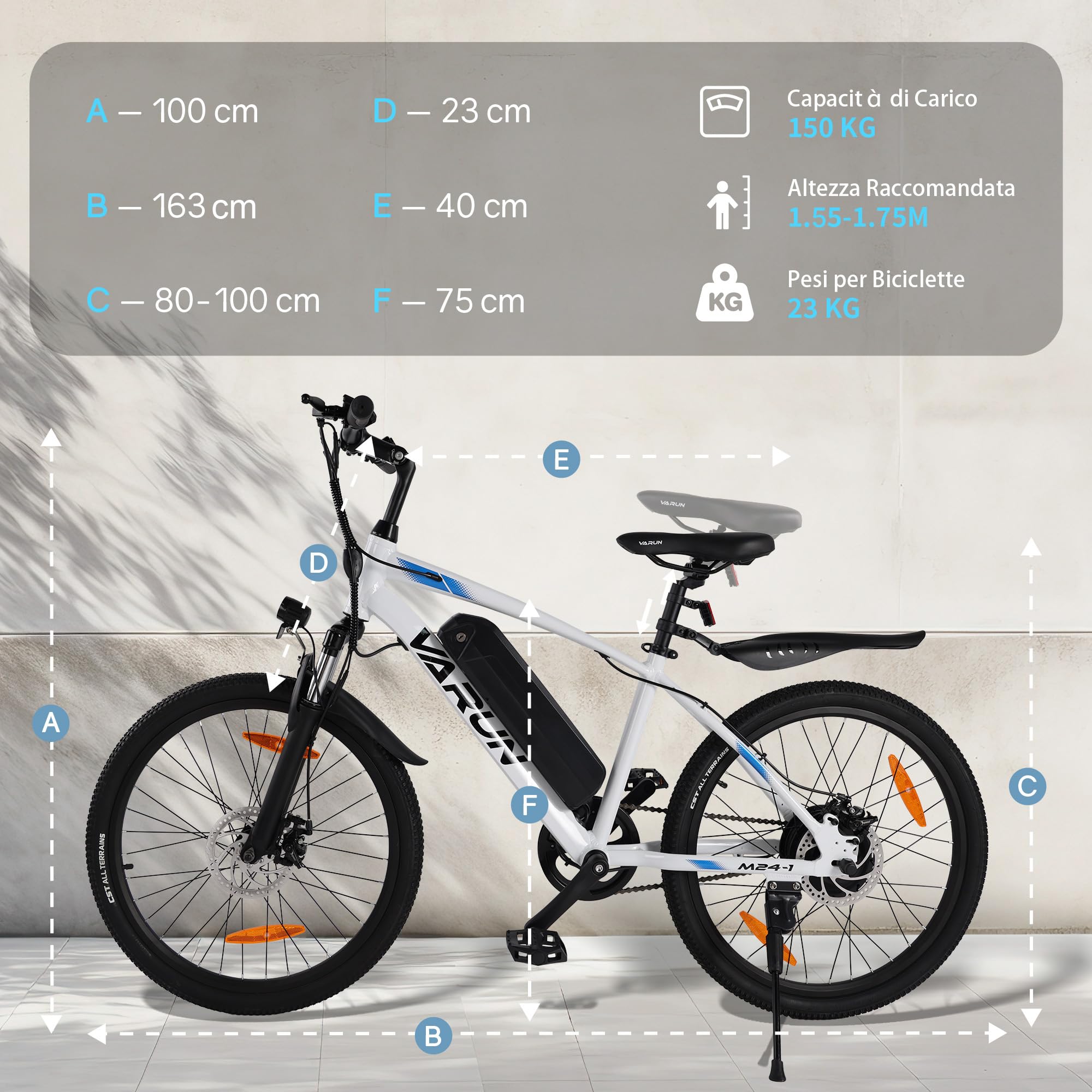 VARUN Bici Elettrica, 24''/26''/27.5'' Bicicletta Elettrica con Batteria Rimovibile 48V/36V, Fino a 100km, Motore 250W, Bici Elettrica Uomo/Donna con 21/1 Velocità, 4 Modalità Mountain Bike Elettrica