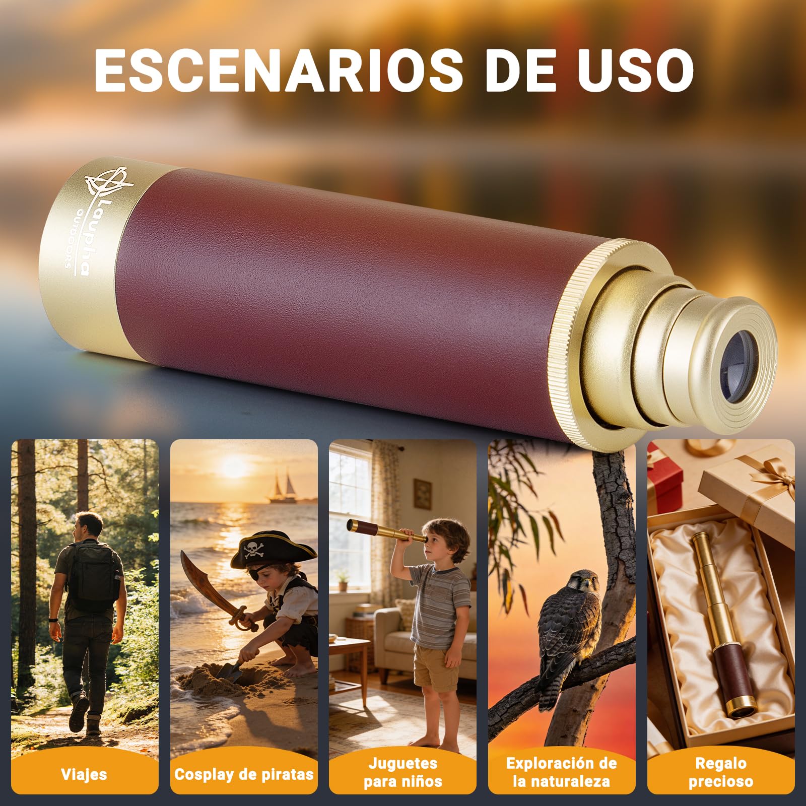 Telescopio Pirata Retro con Zoom y Mapa del Tesoro 25x30 Catalejo Telescopio Portátil Plegable Monocular Vintage para niños y Equipo de Supervivencia Brújula Brújula Militar de Bolsillo