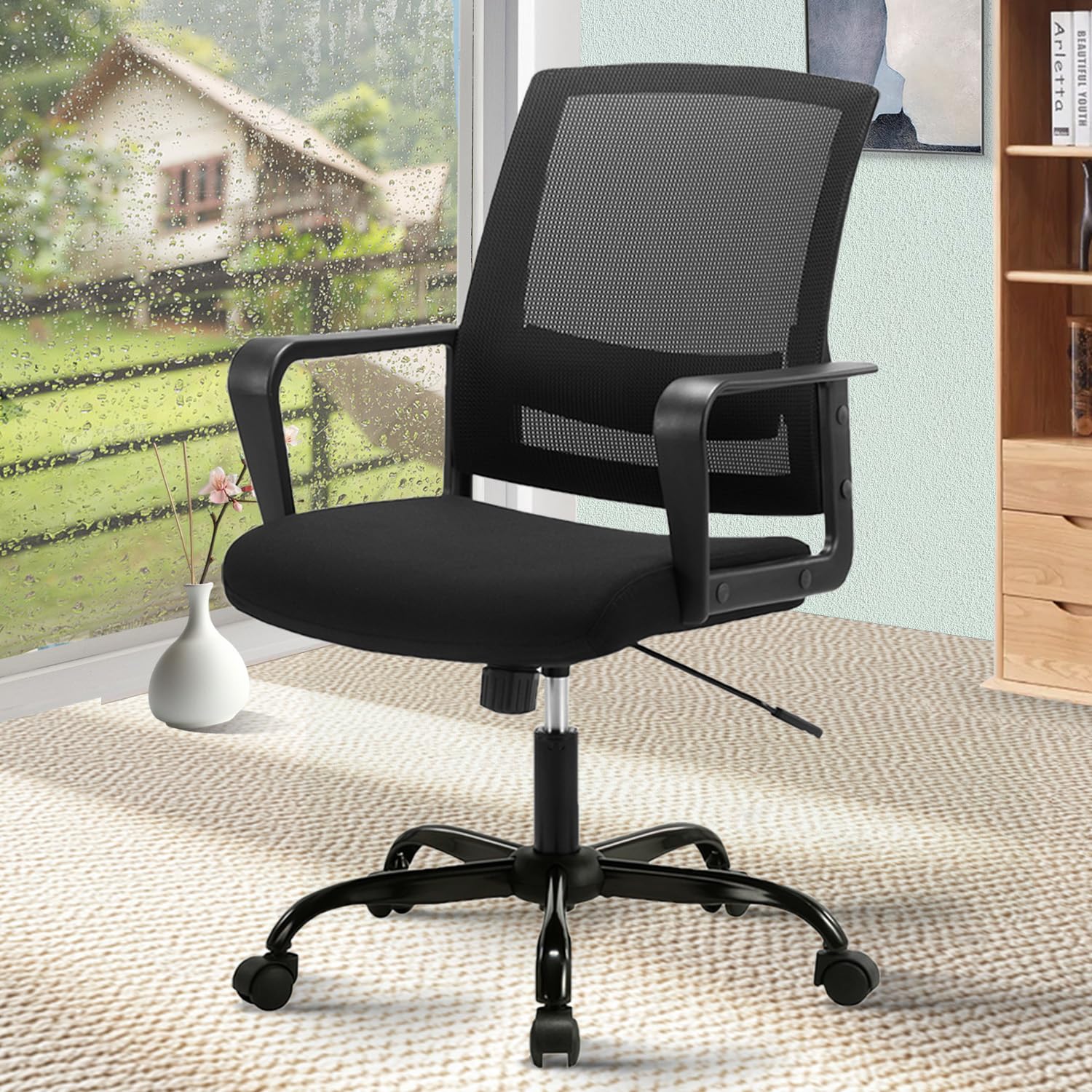 CLATINA Home Office Computer Desk Chair, Ergonomic Desk Chair with Lumbar Support and Adjustable Swivel Design Bedroom, Study, Student, Black