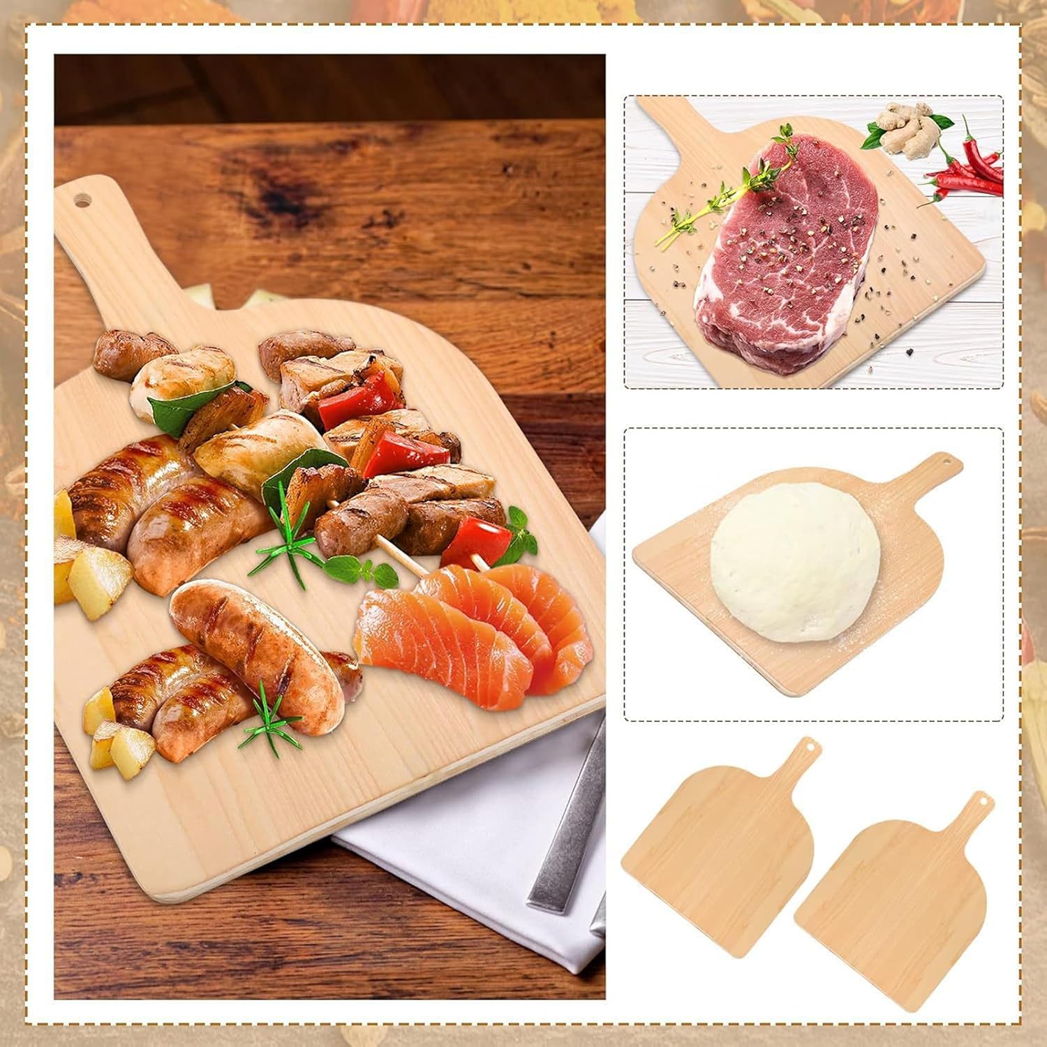 2pcs Pizza Paddle, Wooden Pizza Tray with Handle Square
