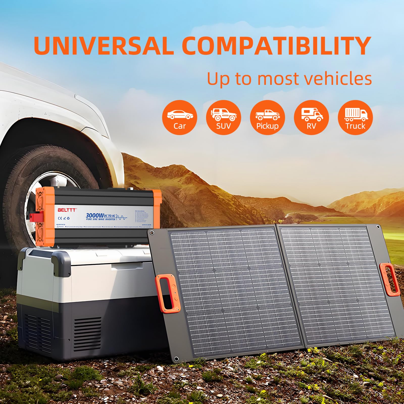 Rewing 3000W Power Inverter 12V to 240V (220V-250V) AC Pure Sine Wave Inverter,Car Inverter DC 12v to AC 230V UK with AC Sockets Dual Car Adapter With LED Display Suitable for Travel, RV, Camping — view 6