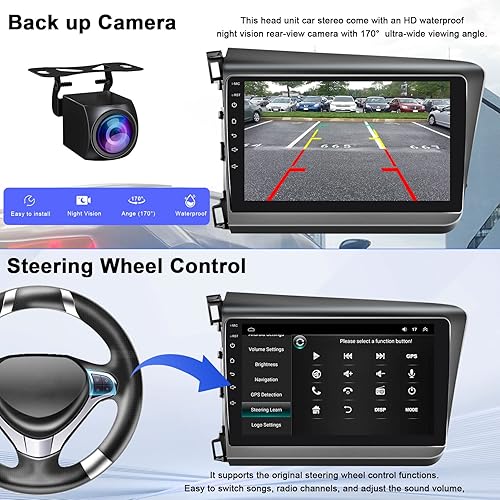 Miniatura 5 de Android 2G+32G estéreo del coche para Honda Civic 2012 2013 2014 2015 con navegación GPS 9 pulgadas HD pantalla táctil coche radio con Bluetooth FM