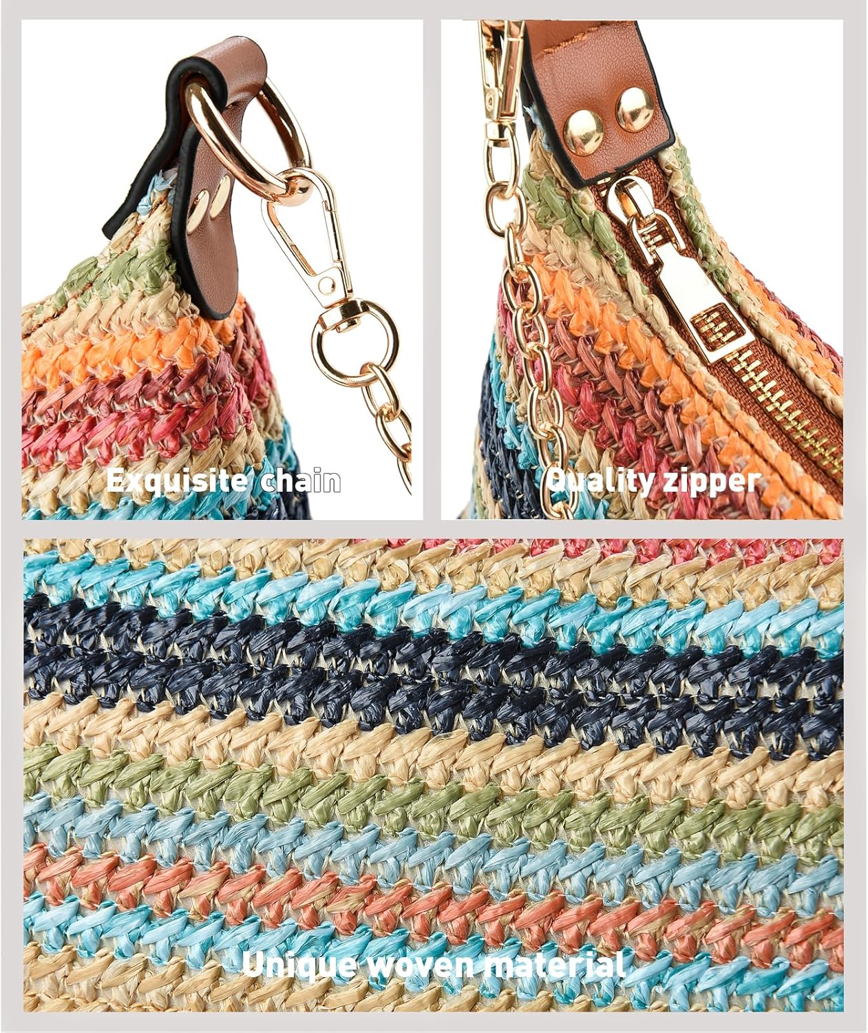CROJUYI Straw Shoulder Bag for Women Soft Small Woven Shoulder Purse Handbag,Beach Tote Straw Bag for Summer