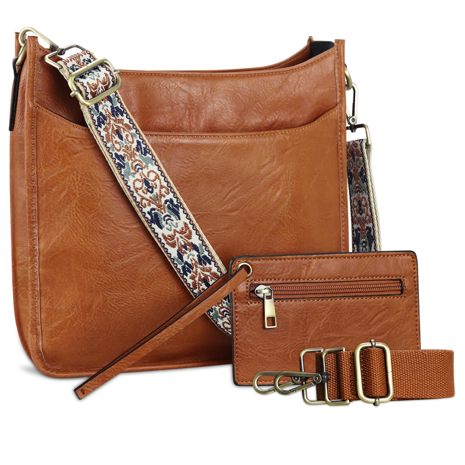 KITATU Vegan Leather Crossbody Bags for Women Trendy Hobo Shoulder 2Pcs Purses and Handbags Set With 2 Straps