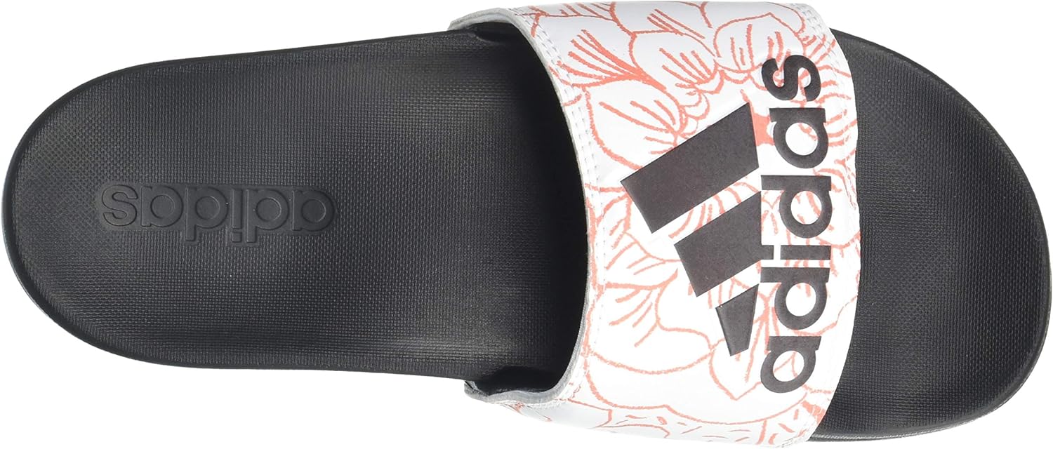 adidas Women's Adilette Comfort Slides, White/Core Black/Signal Coral, 11