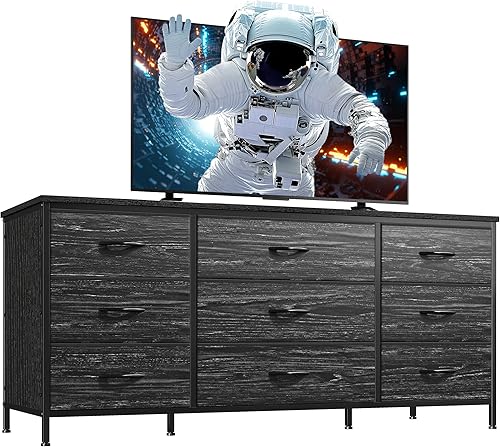 EnHomee Mueble de TV con cajones, centro de entretenimiento con 9 cajones, consola multimedia para consola de TV de 60 pulgadas para dormitorio,