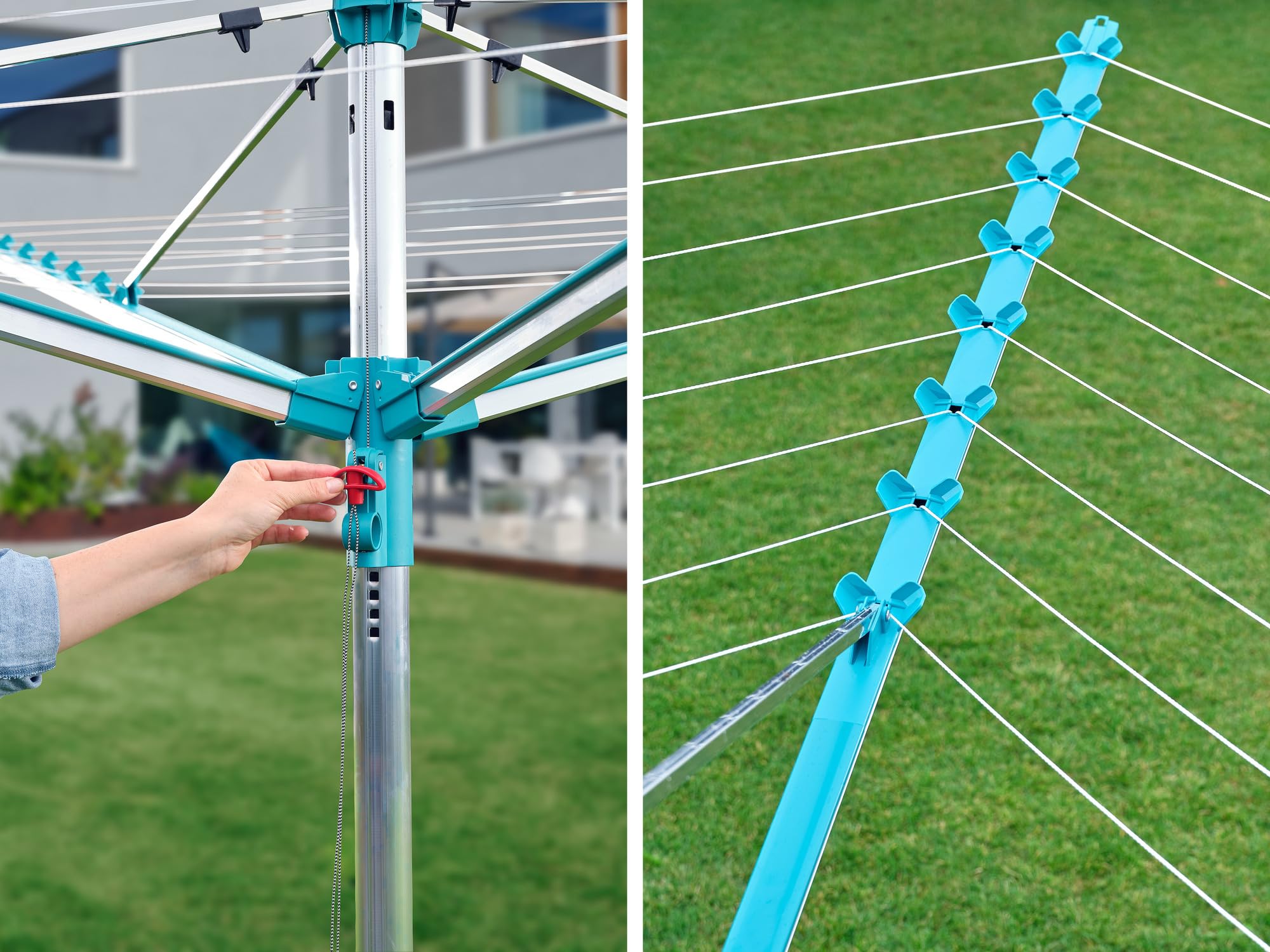 Leifheit Tendedero giratorio de jardín Linomatic 500 Easy para tender ropa, tenderete vertical con sistema Easy Lift, tendedero exterior con 50 m de cuerda | Easy-Lift, cuerdas protegidas de la suciedad, hasta 5 coladas, 1,86 m, resistente a UV e intemper