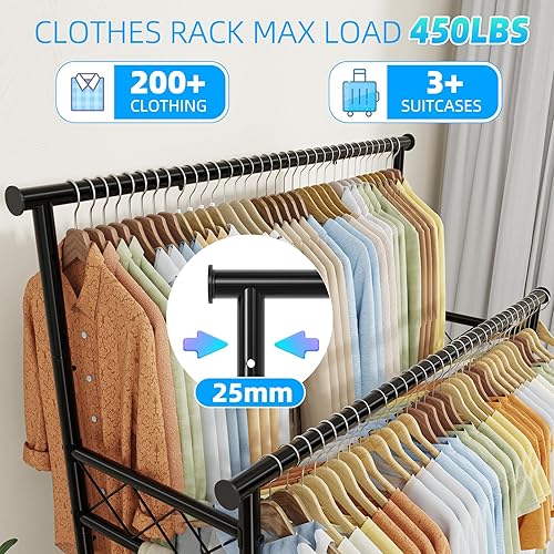 Miniatura 4 de Estante para ropa Ekisemio con capacidad de carga de 450LBS, estante resistente para ropa con ruedas, estantes enrollables para colgar ropa,
