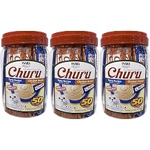 INABA Churu Lickable Grain-Free Puree Cat Treats, 75 Tuna and 75 Chicken | Grain-Free, Lickable, Squeezable Creamy Puree, Treat/Topper