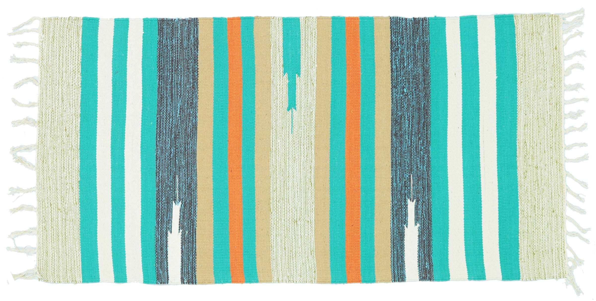 Knallbunter Kelim Teppich 60x120 Handgewebt Mehrfarbig Streifen Handarbeit 14