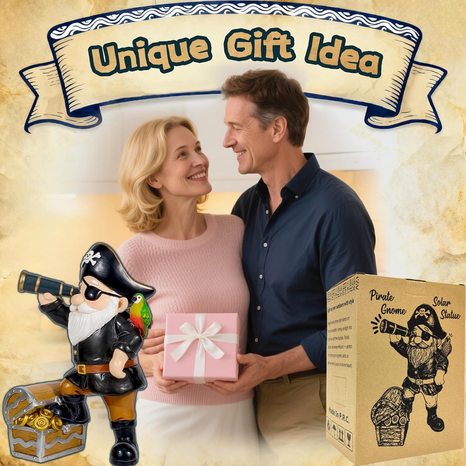 Solar Pirate Gnome Statue – Whimsical Outdoor Garden Decor for Yard, Patio, Lawn, Backyard – Ideal Gift for Women, Garden Lovers, Moms, Birthdays - Image 6