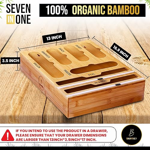 Miniatura 2 de Organizador de bolsas de bambú para cajón, 7 en 1, organizador de bolsas de sándwich para cajón, organizador para bolsas y papel de aluminio