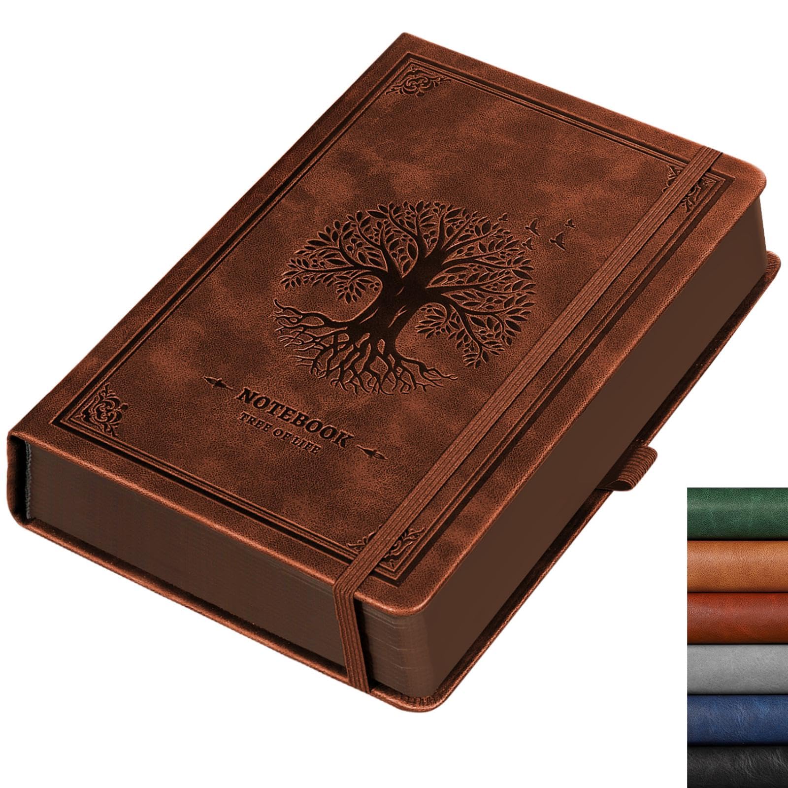 RETTACY A5 Blank Notebook, Hardcover Leather Plain Paper Notebook, 320 Numbered Pages Sketchbook, Inner Pocket, 100gsm Paper