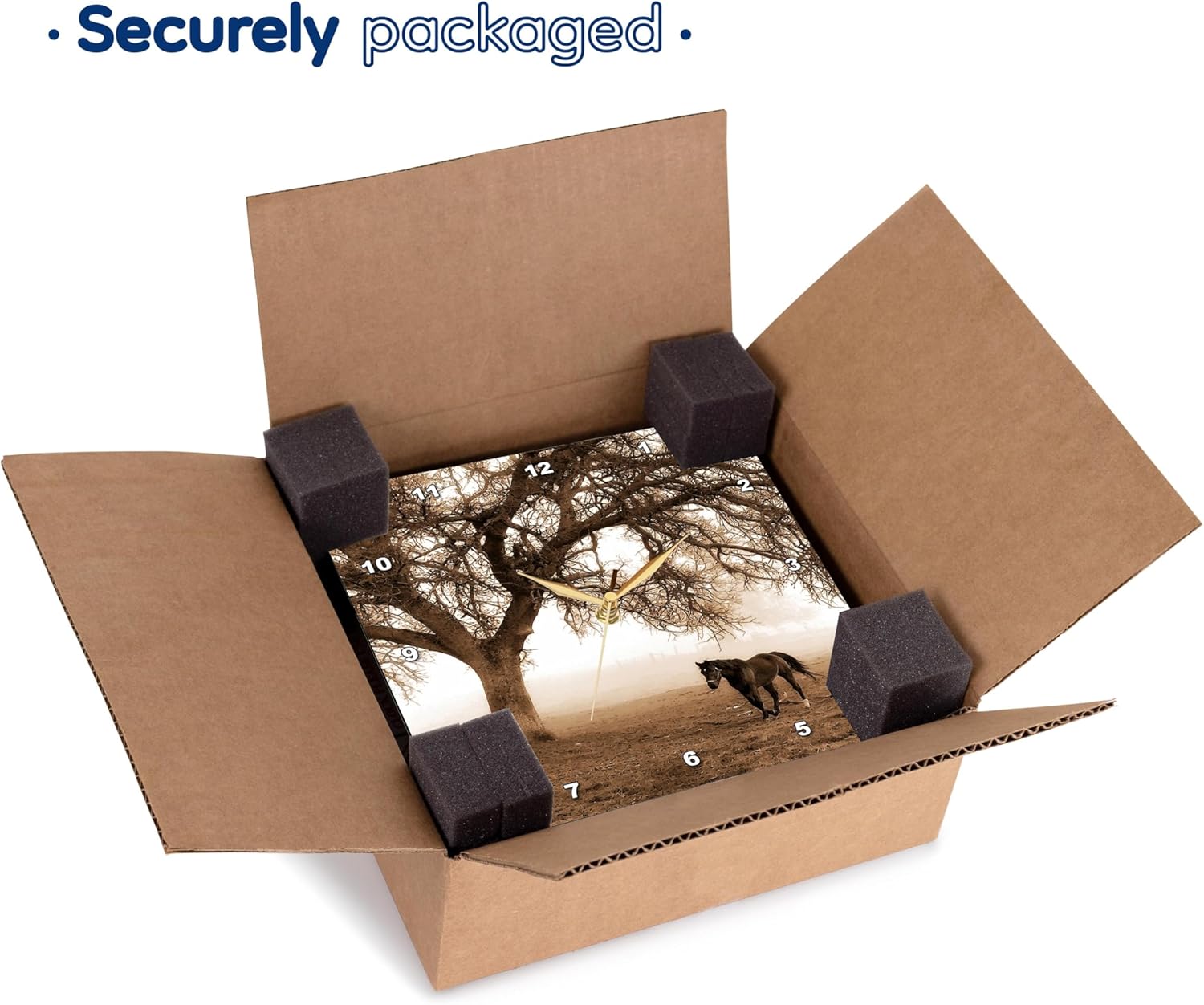 3dRose Wall Clock Silent - 15 inch - Western Sepia Toned Horse on a Ranch with an Oak Tree - Horses