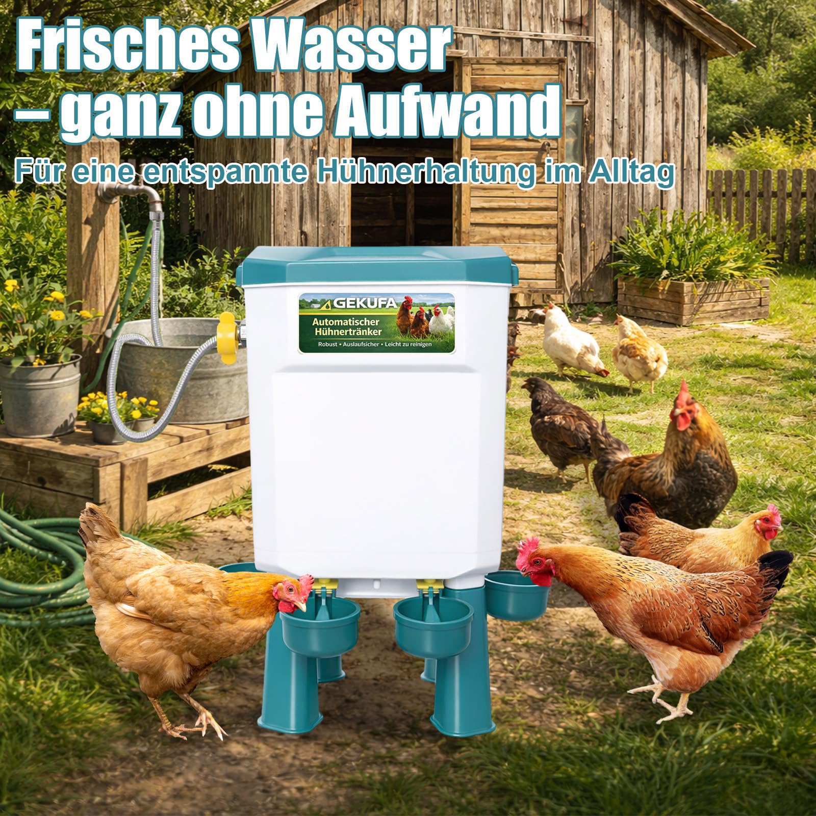 Futterautomat Hühner & Hühnertränke Set – 8 KG Futterspender & 7 L | Automatische Hühnertränke Kein Futterverlust, Robuster Kunststoff, Geflügelzubehör für Hühner & Enten