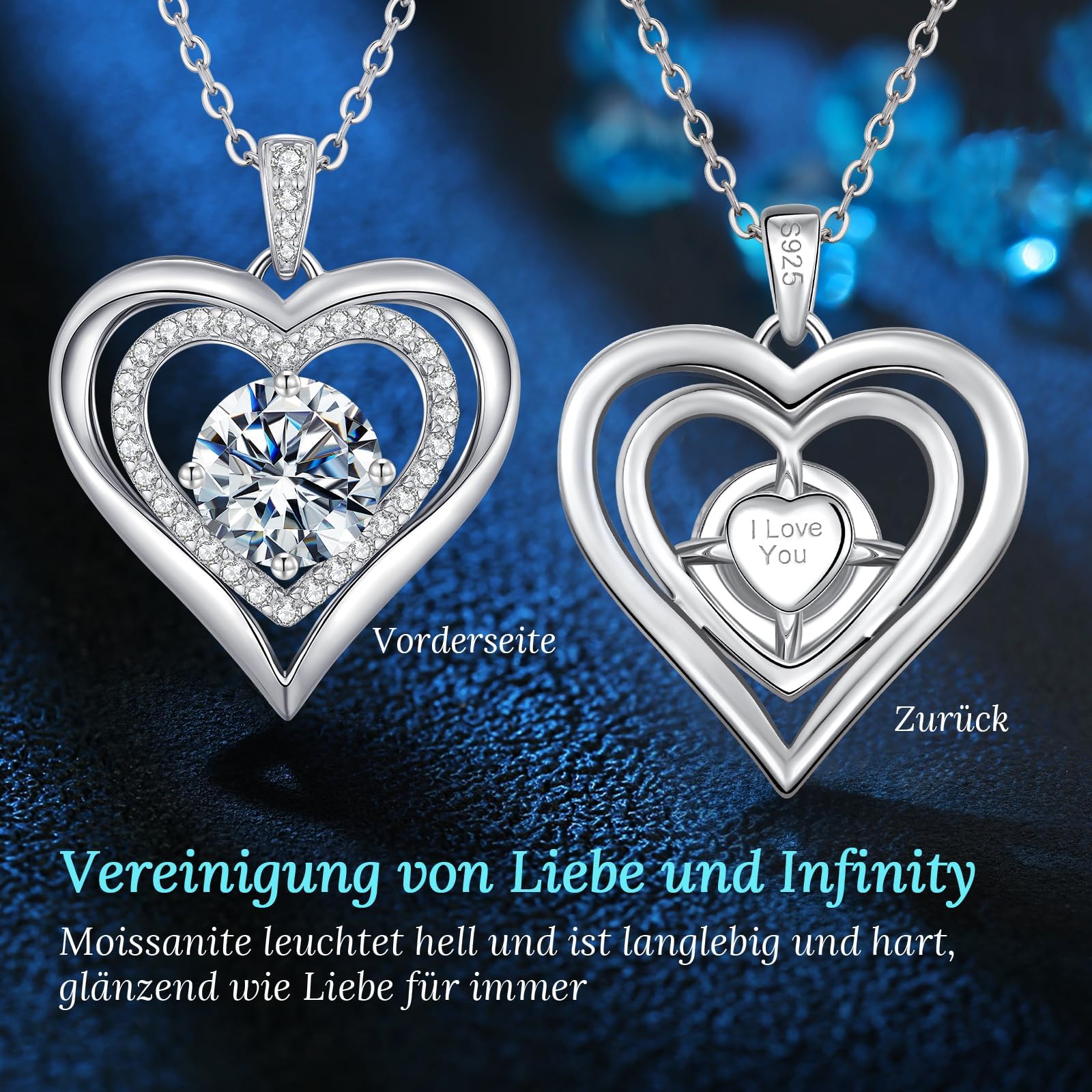 CDE Moissanit Halskette für Damen Silber 925 Kette Herz Schmuck Geschenk | Herz Halskette Geschenk für Frauen Weihnachten Muttertags Weihnachten Valentinstag Geburtstags Geschenk Hochzeit Jubiläum
