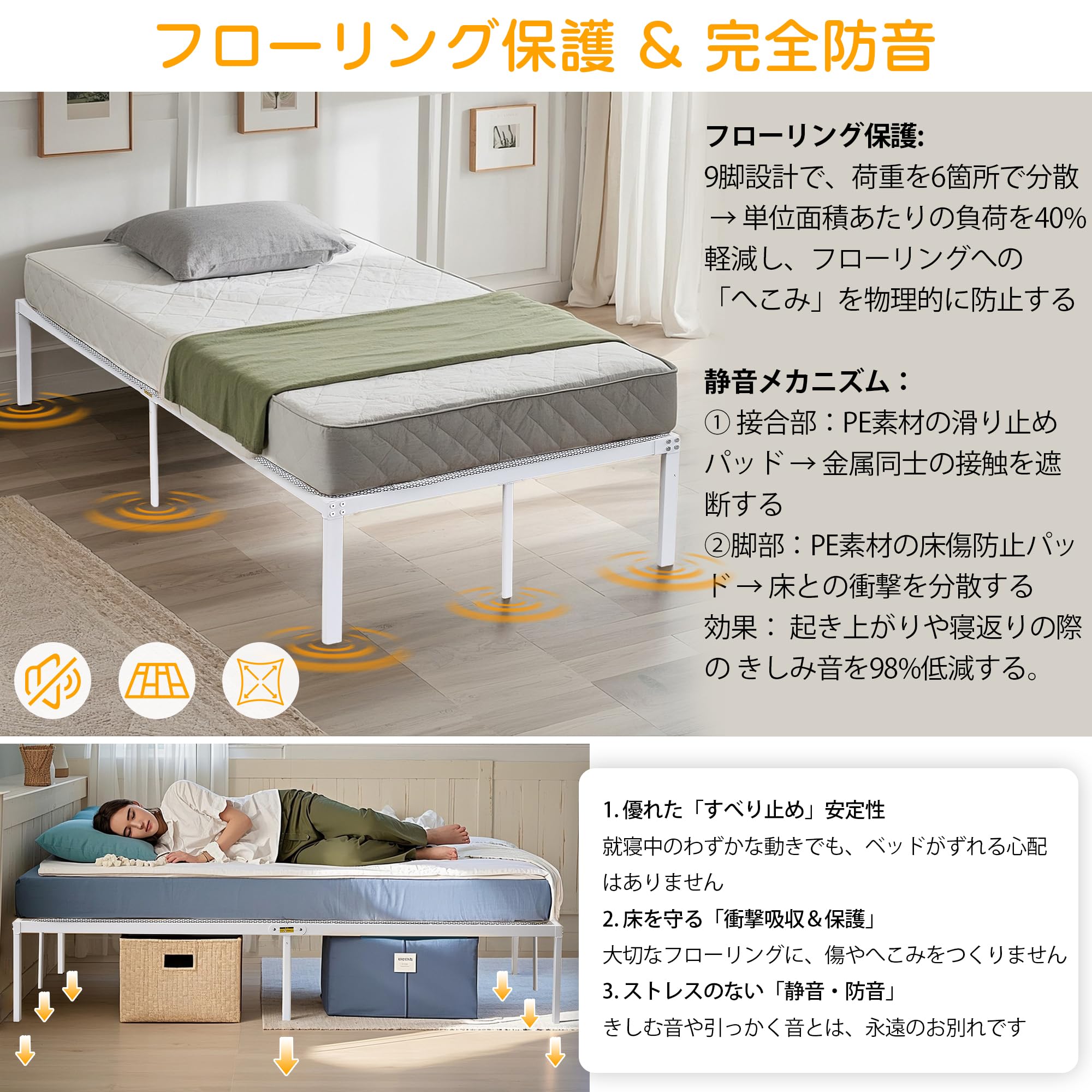 Amazon｜VECELO ベッド ベッドフレーム セミダブル 単品 ローベッド  